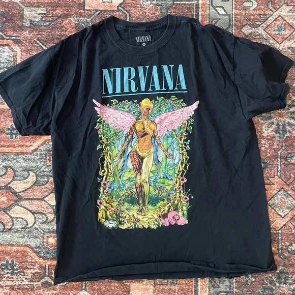 NIRVANA Black Tee with Angelic Graphic - Picture 2 of 3